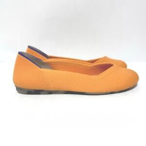 Rothy's The Flat Round Toe Slip-On Shoes Tangerine Orange Knit Size 5.5